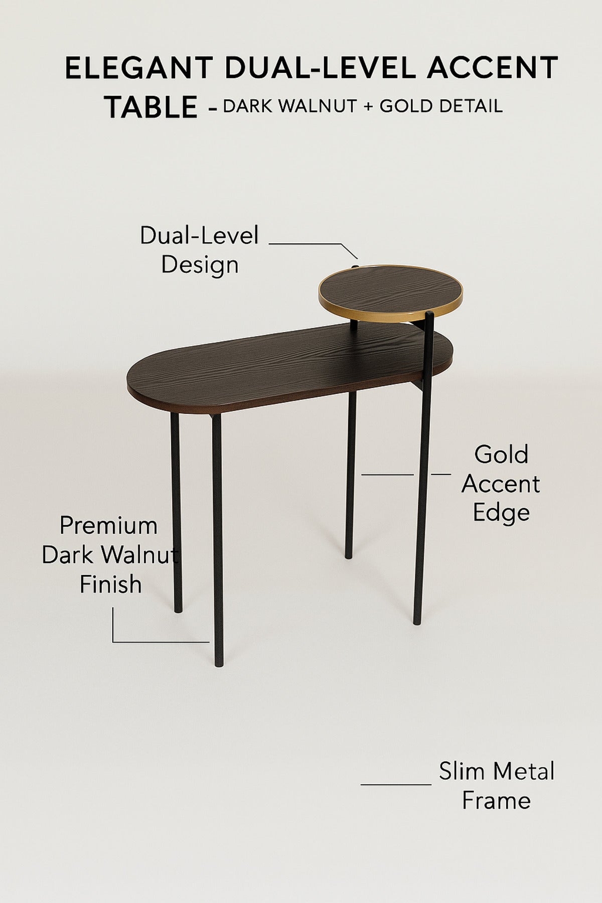 Walnut Side Table with Brass Accent Ð Modern Luxury Console or Accent Table in Dark Walnut Finish