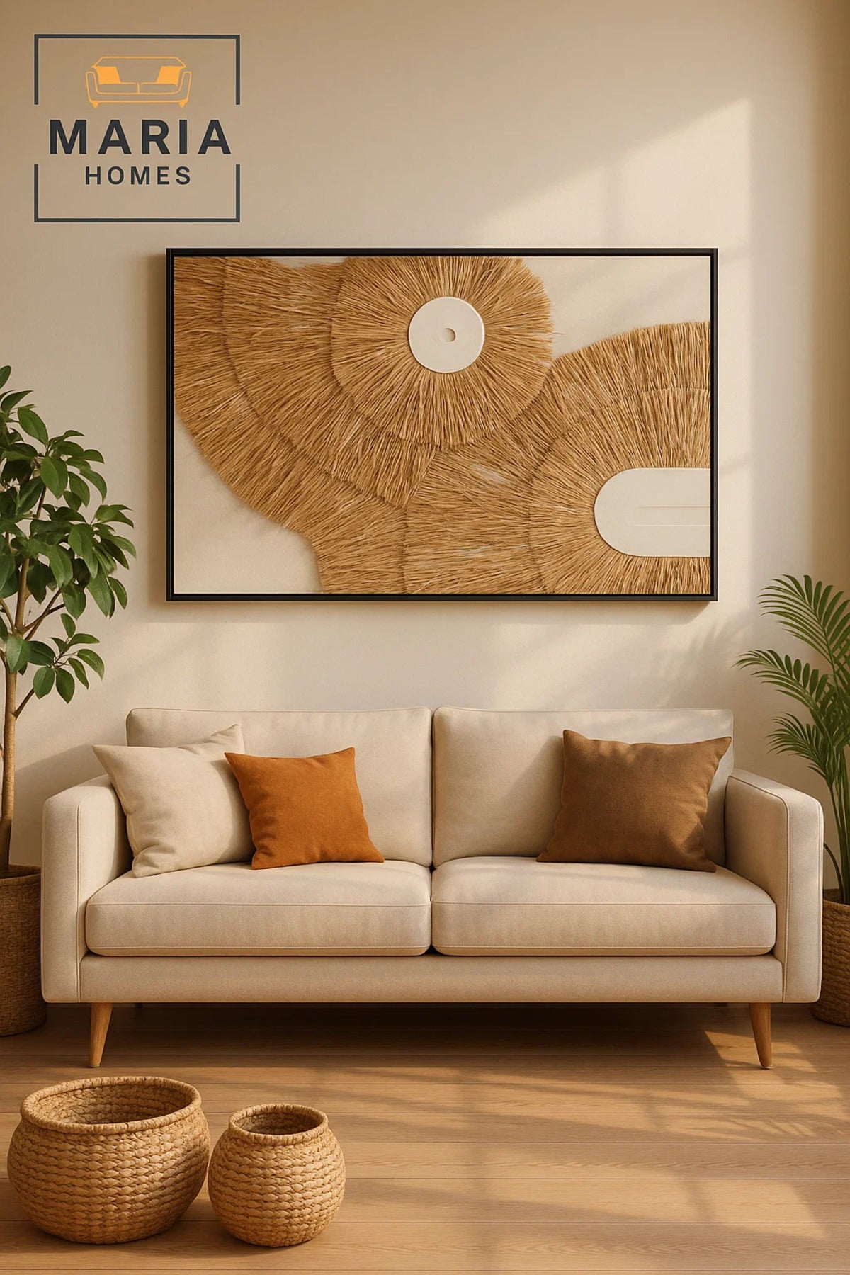 Natural Straw Textured Wall Art Ð Modern Boho Abstract Decor for Living Room & Bedroom-120*80CM