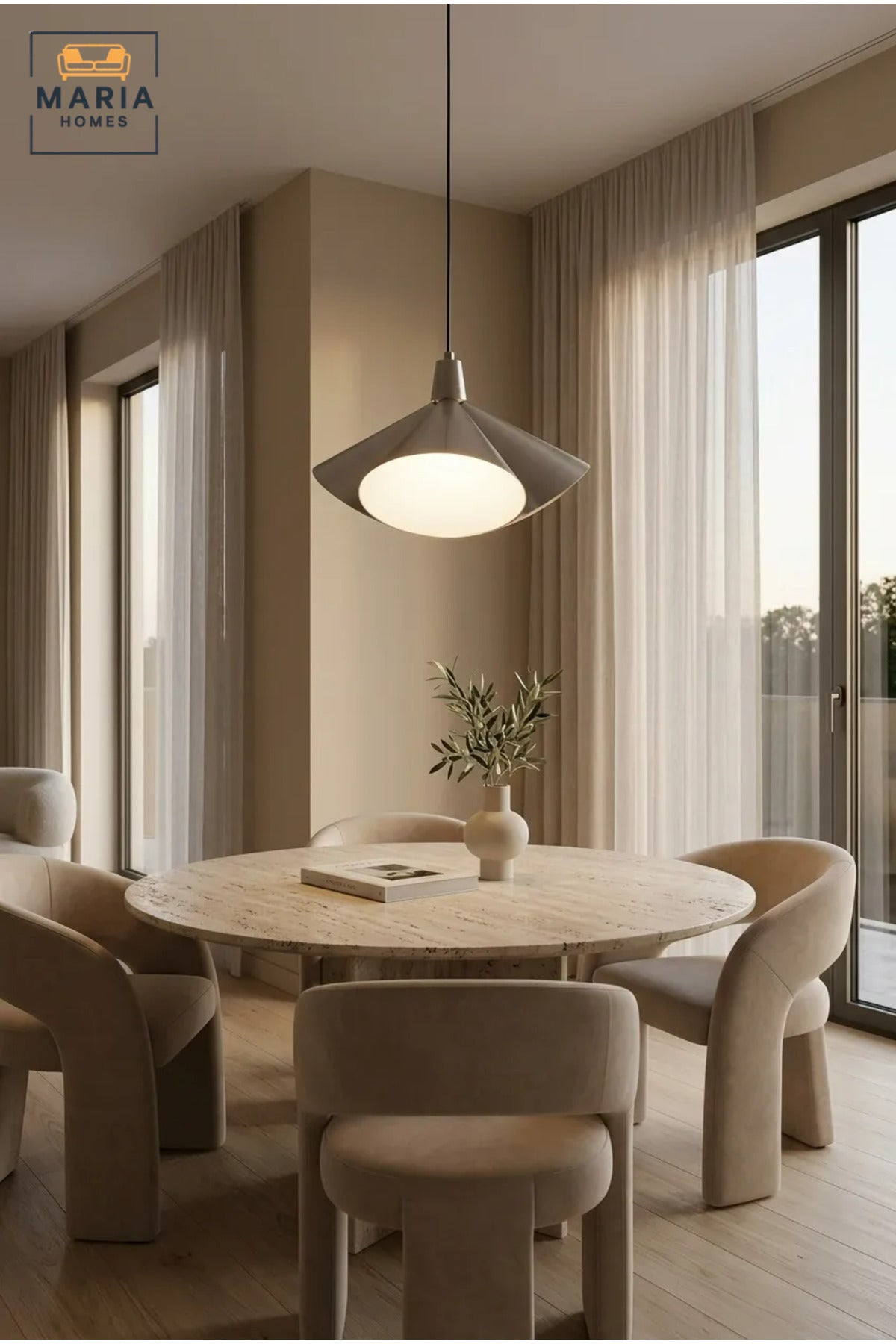 Modern Pendant Light with Sculptural Metal Shade and Diffuser, Hanging Ceiling Lamp for Dining Room, Kitchen Island, Living Room, Café and Restaurant