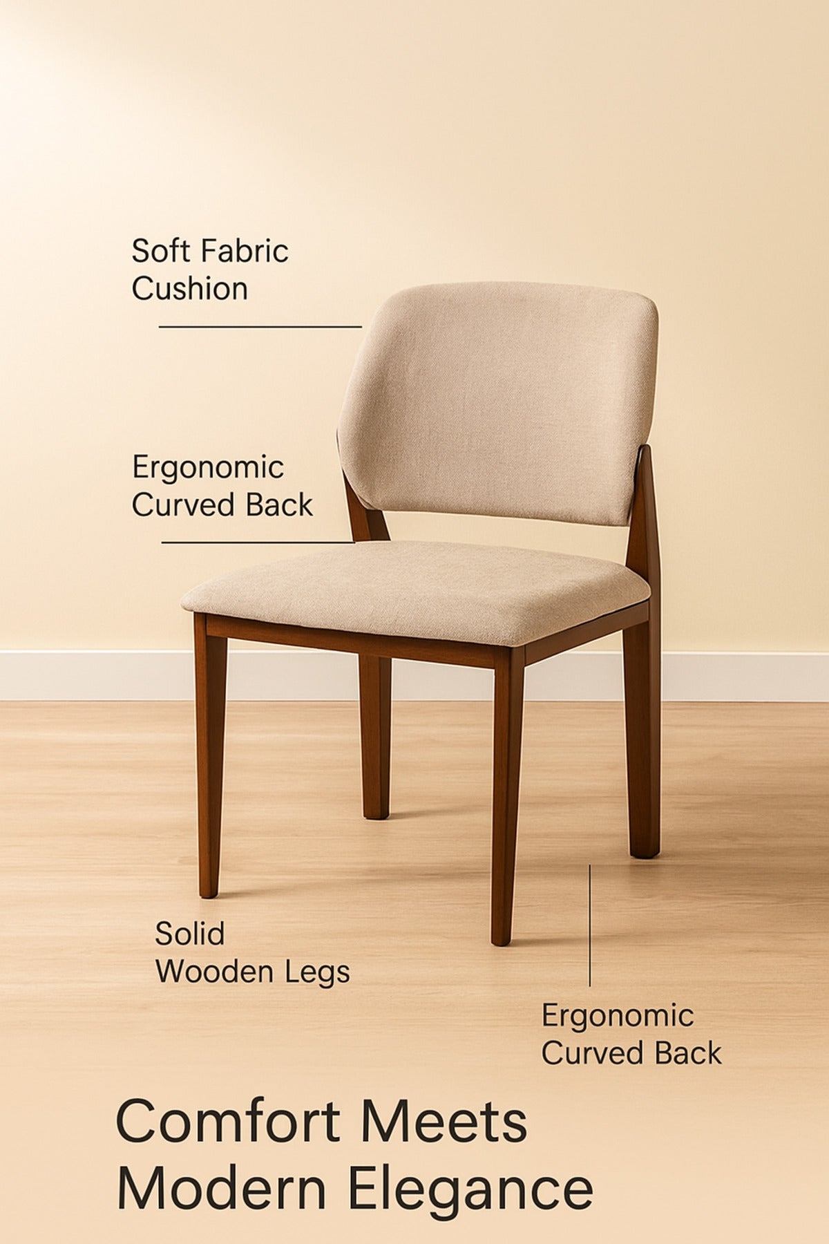 Beige Upholstered Dining Chair Ð Modern Wooden Frame, Comfortable & Stylish Seating