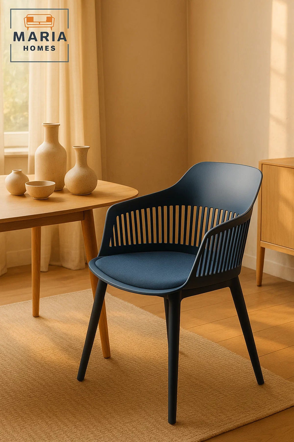 Blue Plastic Armchair with Black Legs Modern Ventilated Backrest Chair for Indoor & Outdoor Seating