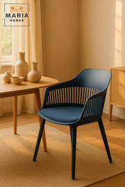 Blue Plastic Armchair with Black Legs Modern Ventilated Backrest Chair for Indoor & Outdoor Seating