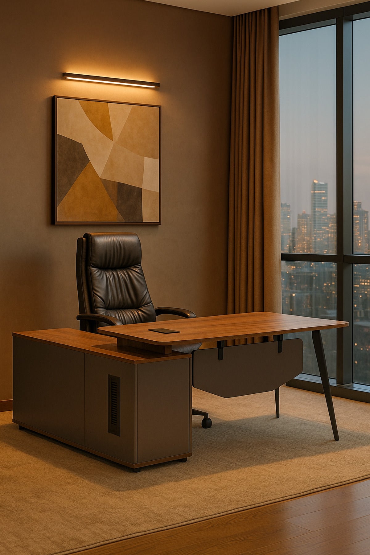 Modern L-Shaped Executive Office Desk with Storage Ð Gray and Walnut Finish