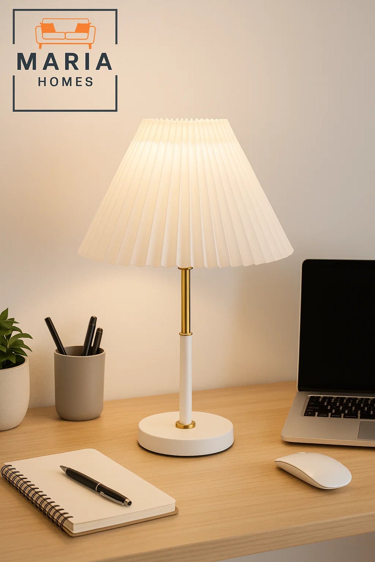 White Table Lamp with Pleated Shade