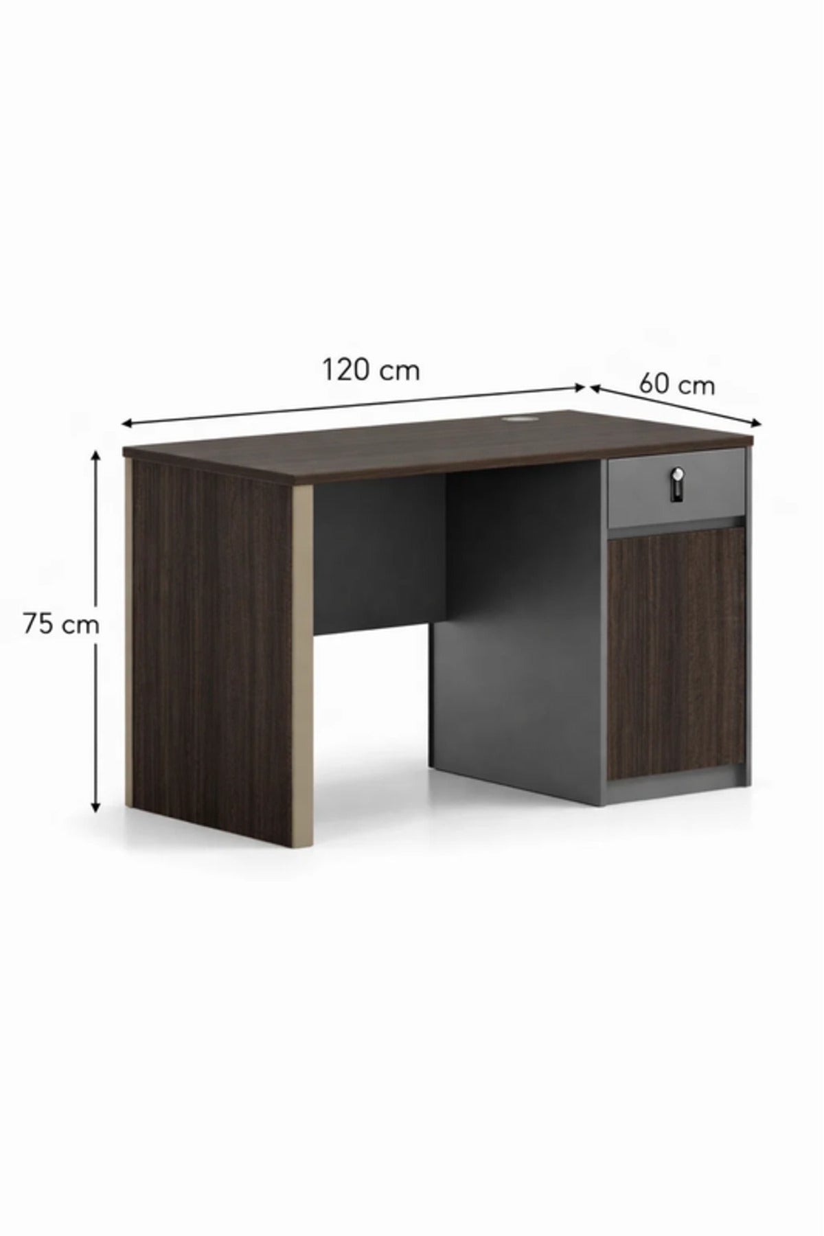 Modern Dark Brown Office Desk with Storage and Lockable Drawer