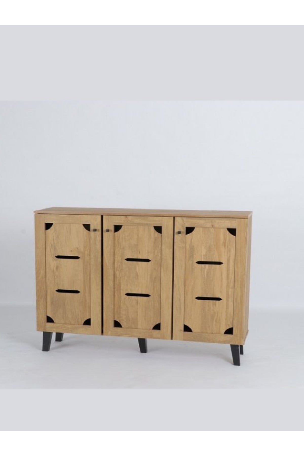Light Brown Wooden Sideboard Cabinet Ð 3-Door Storage Unit with Modern Cutout Design 120_32_94 cm