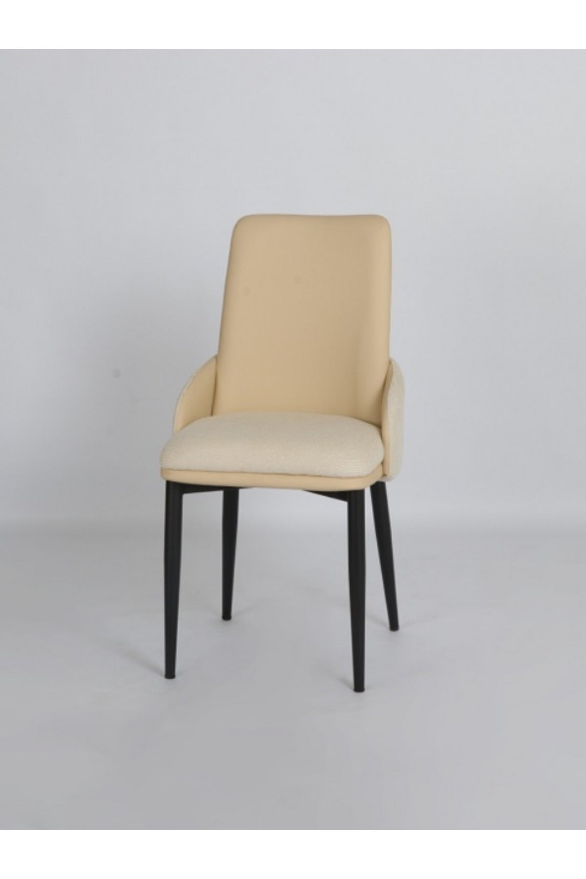 Beige Dining Chair Ð Modern Upholstered Chair with PU Leather Back and Fabric Seat for Dining Room