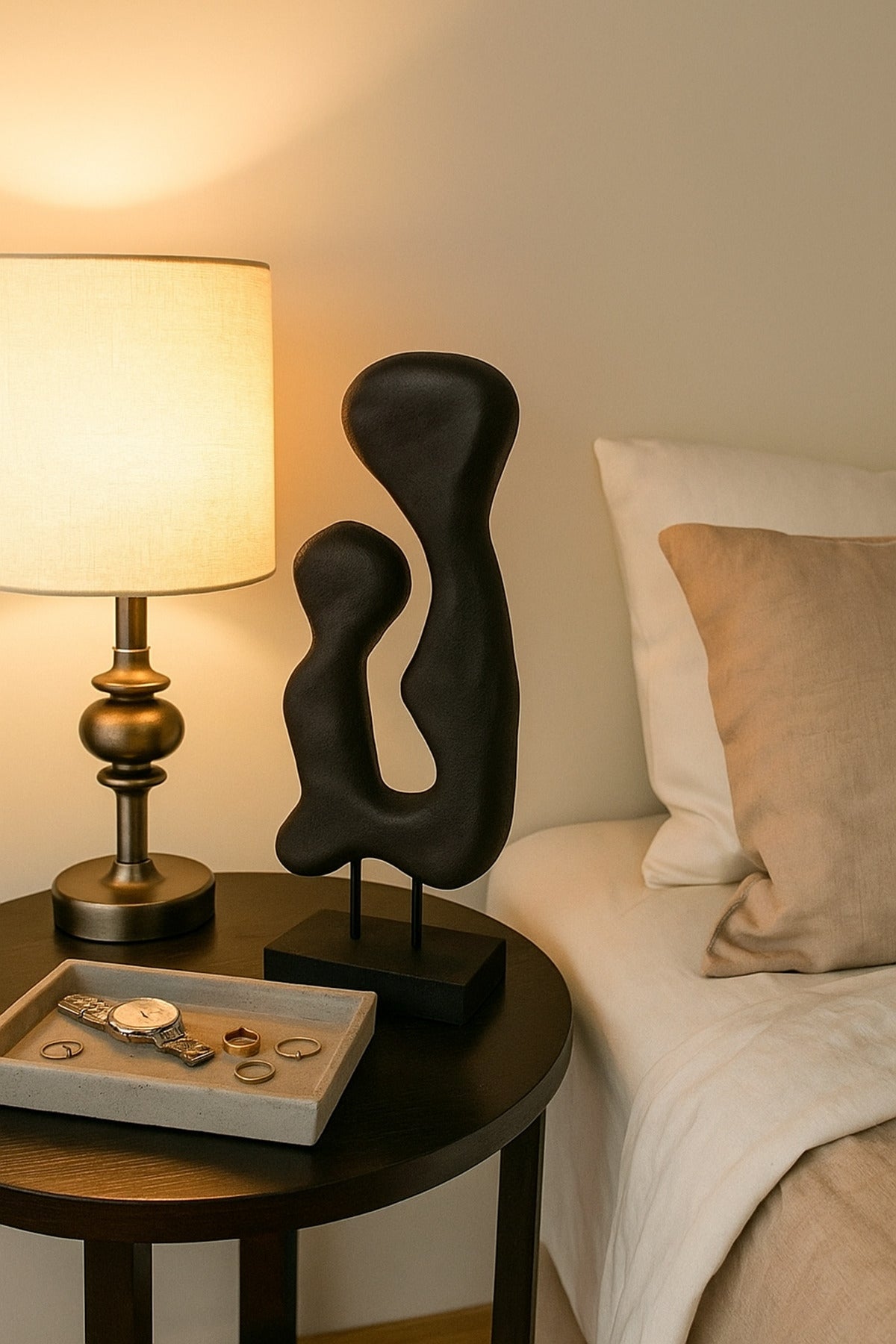Black Wooden Abstract Freeform Sculpture on Stand Ð Modern Decorative Accent
