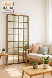 Natural Wooden Frame Wall Mirror with Grid Design Ð Decorative Full-Length Mirror (180_80 cm)