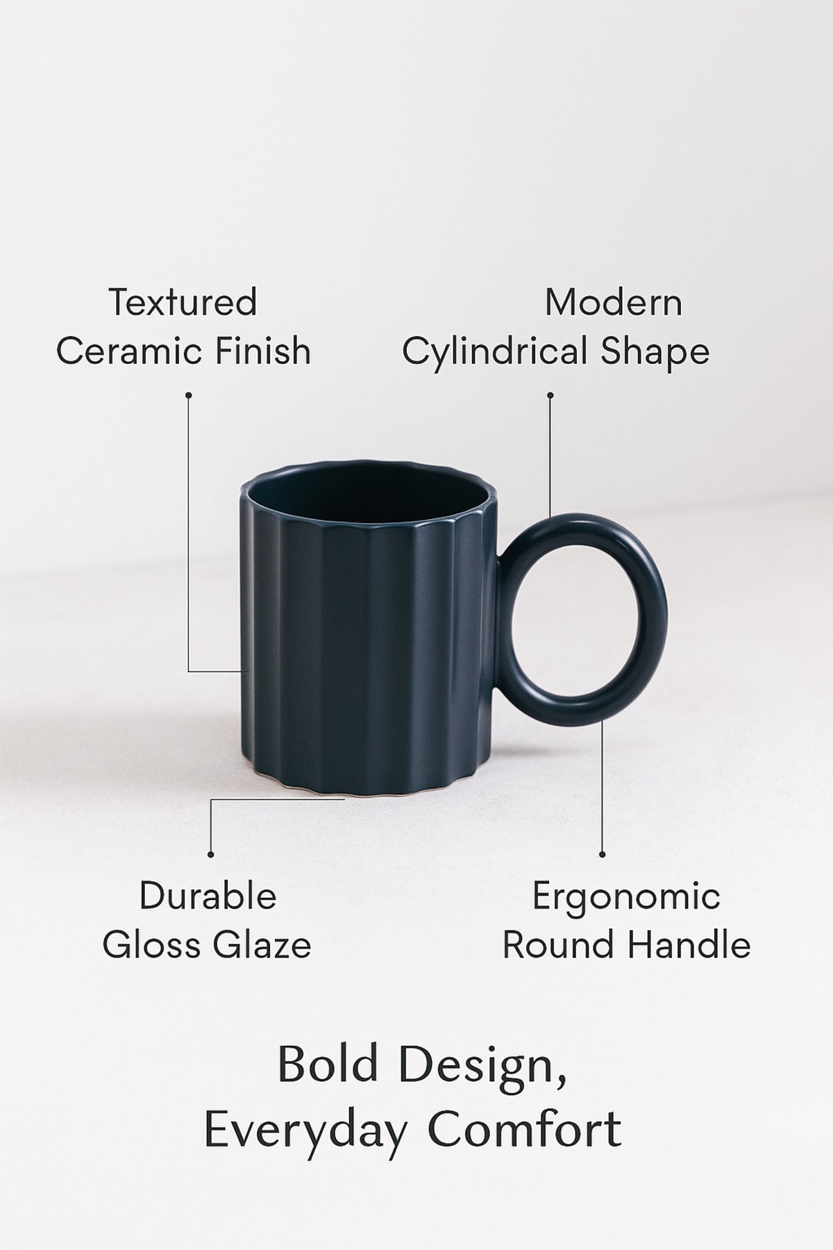 Dark Blue Ceramic Mug Ð Modern Ribbed Coffee and Tea Cup