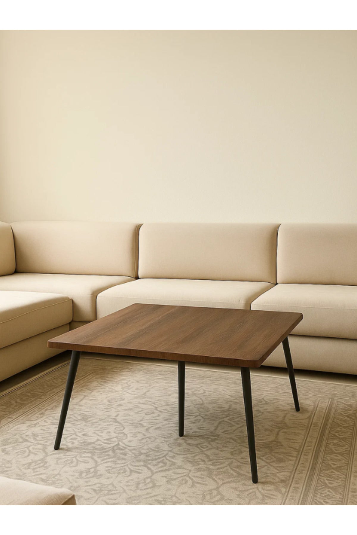 Modern Brown Wooden Coffee Table with Black Metal Legs Ð Rectangular Living Room Table 80_30 cm