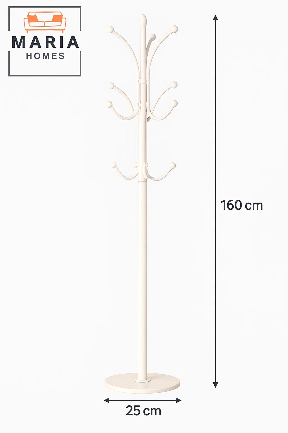 Classic White Coat Rack with Ball-End Hooks and Round Base