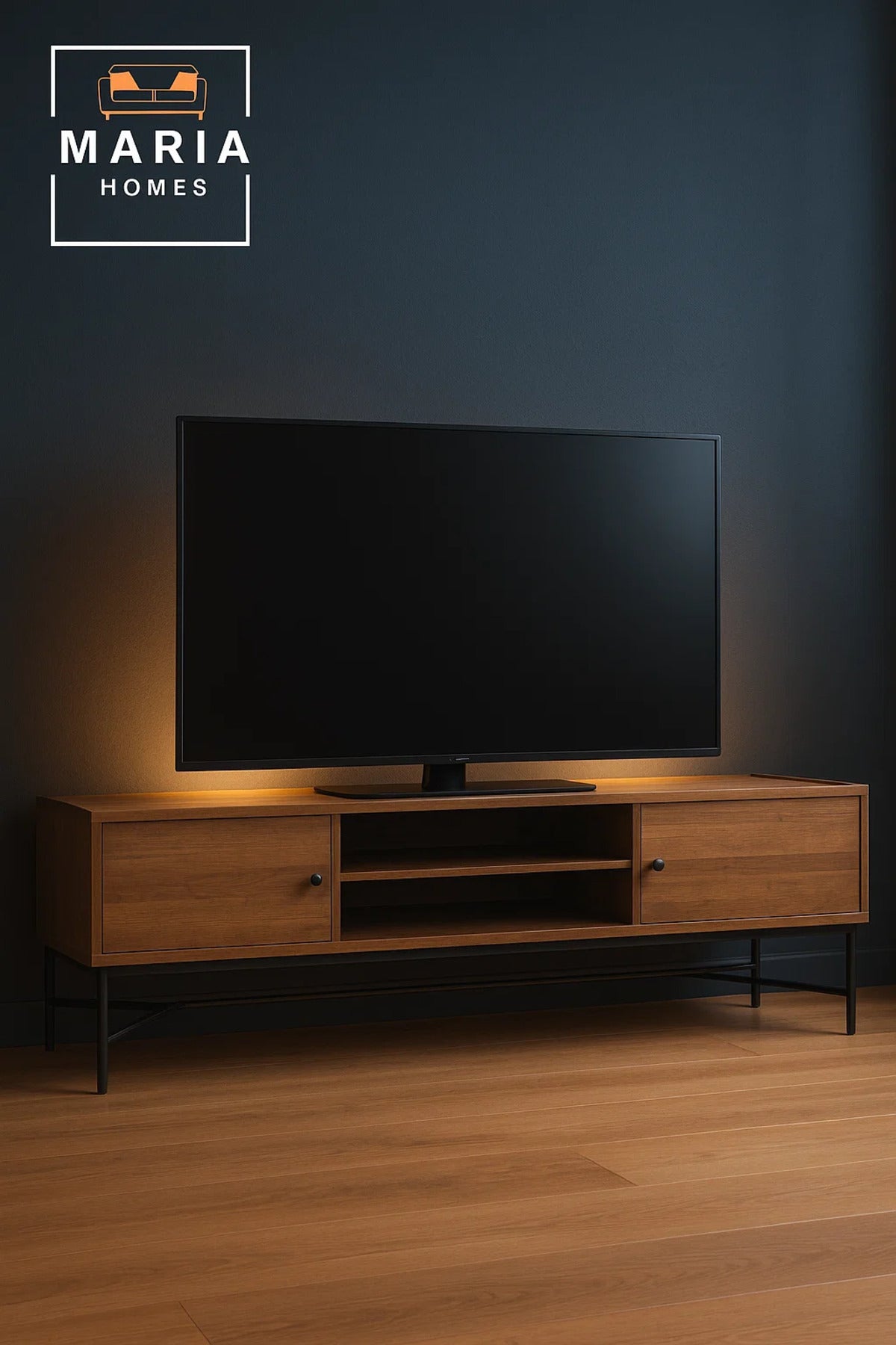 Industrial Brown Wood TV Stand with Metal Frame Ð 180x40x50 cm Modern Entertainment Unit
