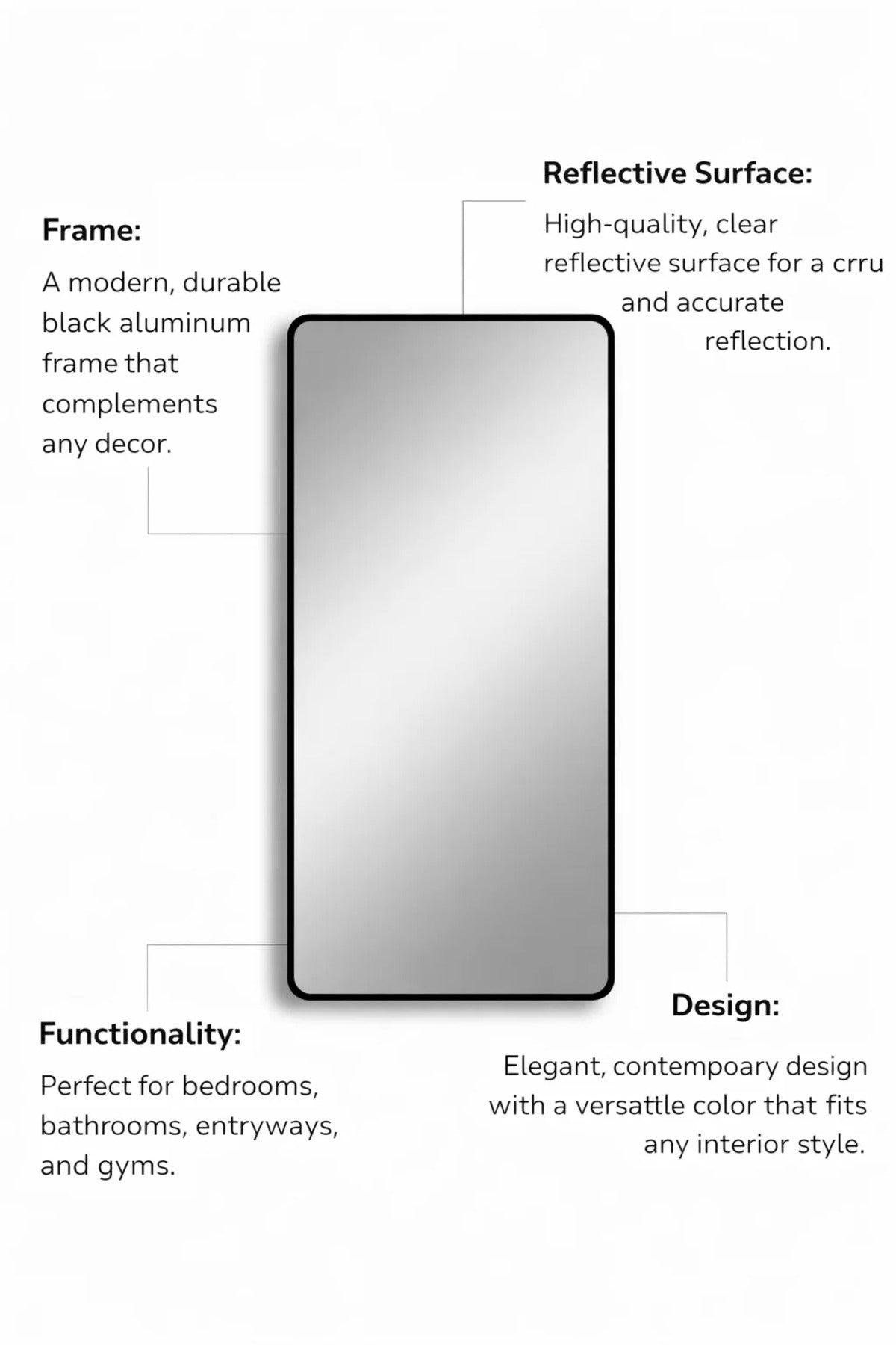 Large Rectangular Wall Mirror for Bedroom, Bathroom, Dressing & Home D≈Ωcor