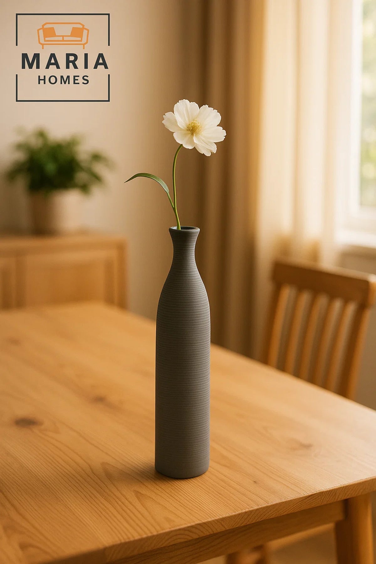 Modern Tall Grey Decorative Vase Ð Slim Ceramic Flower Vase for Home and Office Decor
