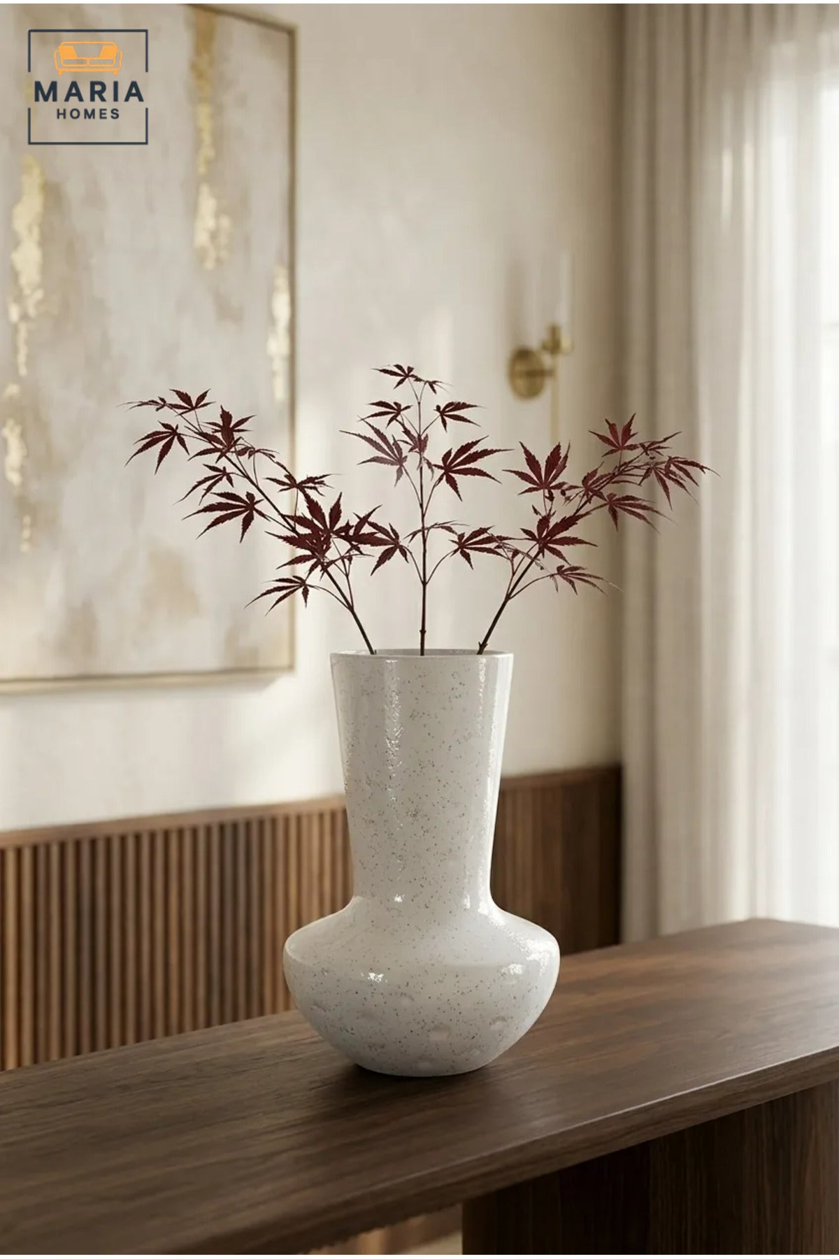 White Textured Decorative Vase, Modern Ceramic Flower Holder with Tall Neck and Rounded Base for Living Room, Bedroom, Office, Shelf and Table Décor