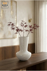 White Textured Decorative Vase, Modern Ceramic Flower Holder with Tall Neck and Rounded Base for Living Room, Bedroom, Office, Shelf and Table Décor