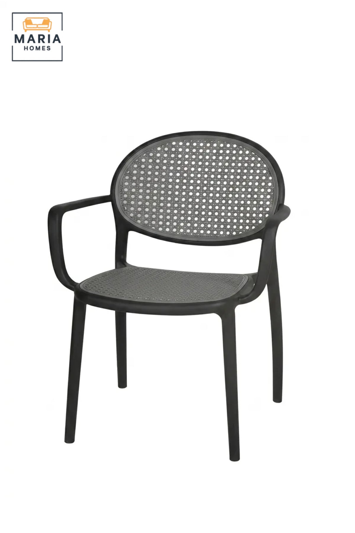 Modern Outdoor Dining Chair with Rattan-Style Backrest, Supportive Armrests and Durable Frame for Garden, Patio, Balcony, Café and Restaurant