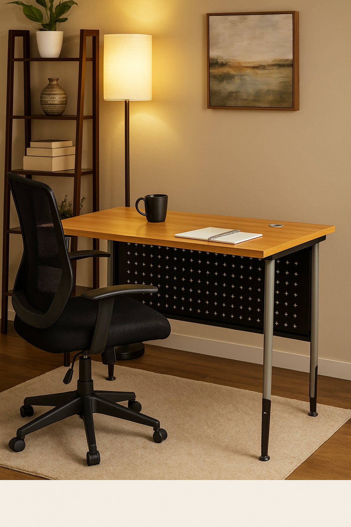 Light Wood Office Desk 120_60_75 cm Ð Modern Workstation Table with Metal Frame and Cable Grommet