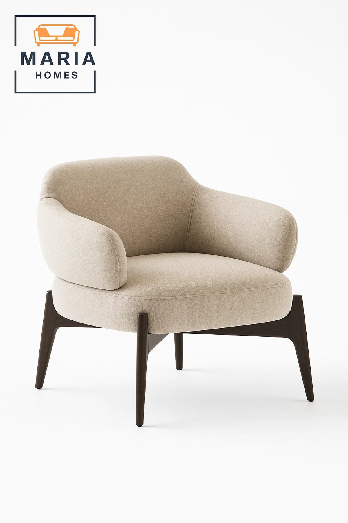 Modern Dark Grey Armchair with Curved Back and Tapered Legs