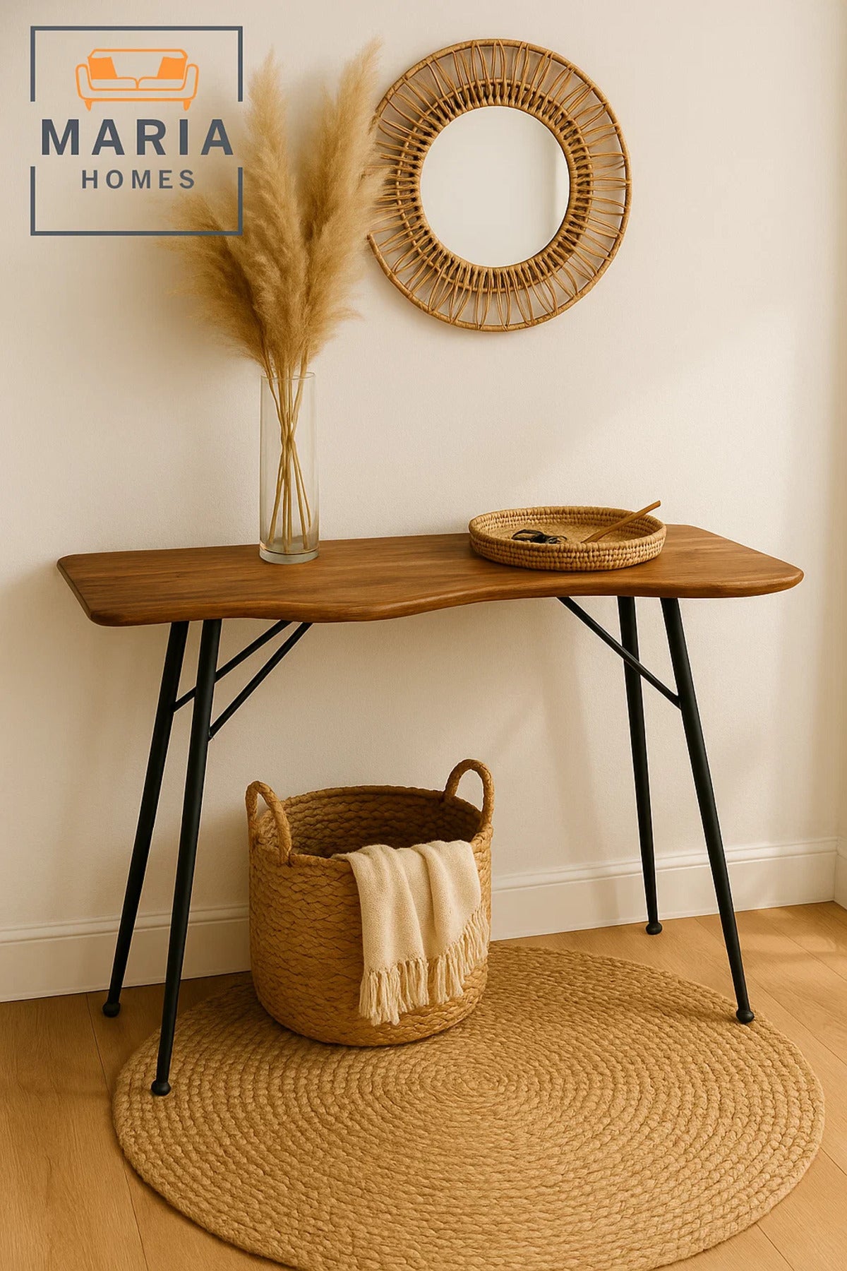 Modern Wooden Console Table with Curved Edge Ð 120x40x76cm Decorative Hallway or Entryway Table