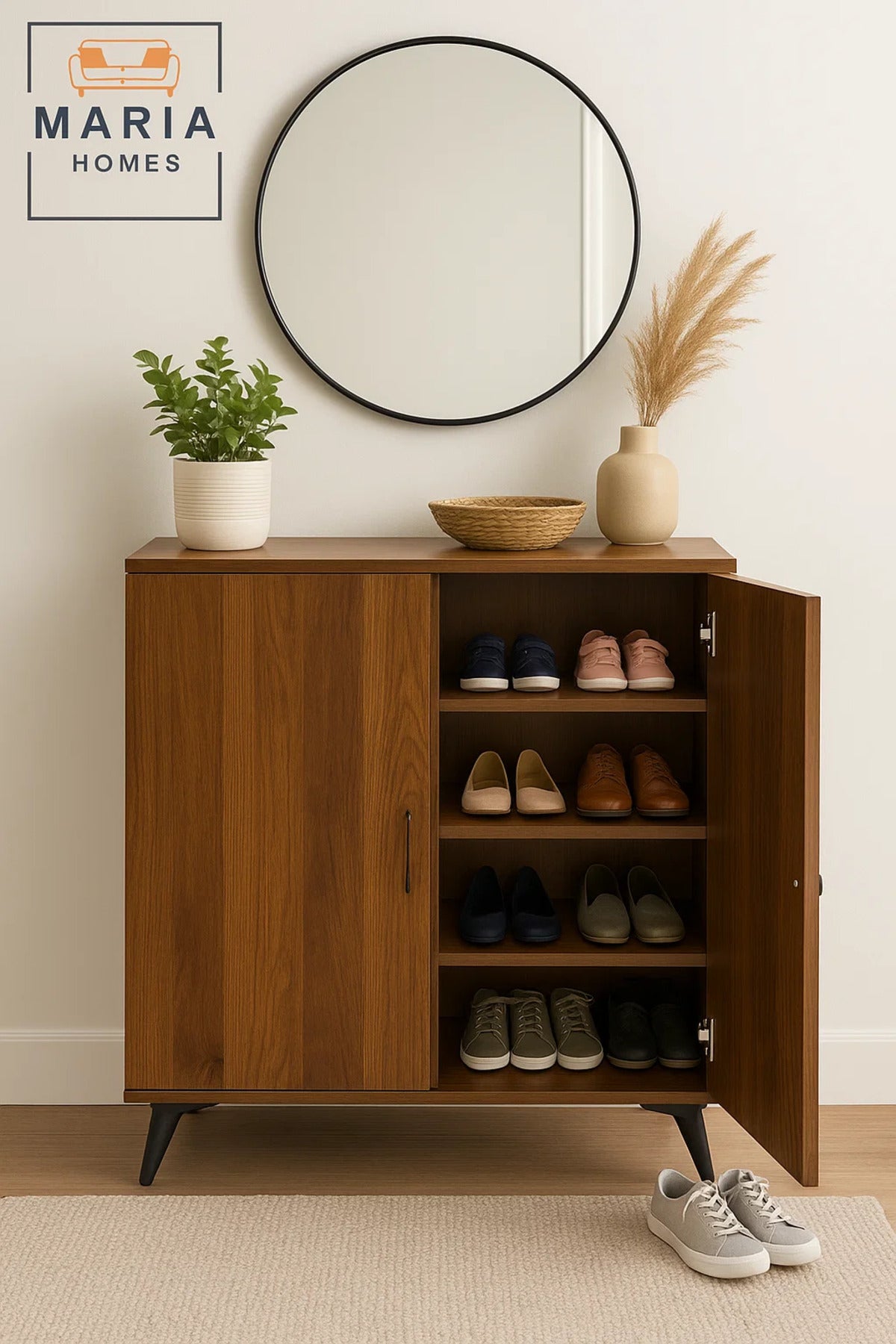 Modern Double-Door Wooden Shoe Rack Cabinet Ð Space-Saving Footwear Storage Organizer for Entryway