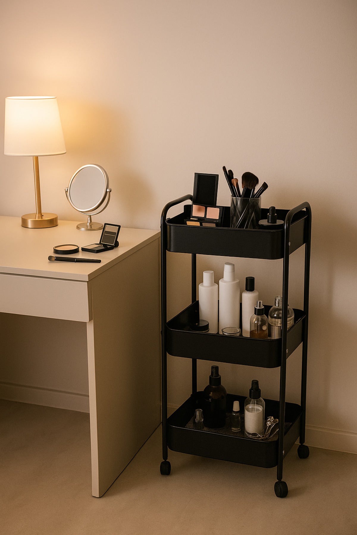 3-Tier Moveable 77L X 46H X 29W Foldable Storage Shelves Black