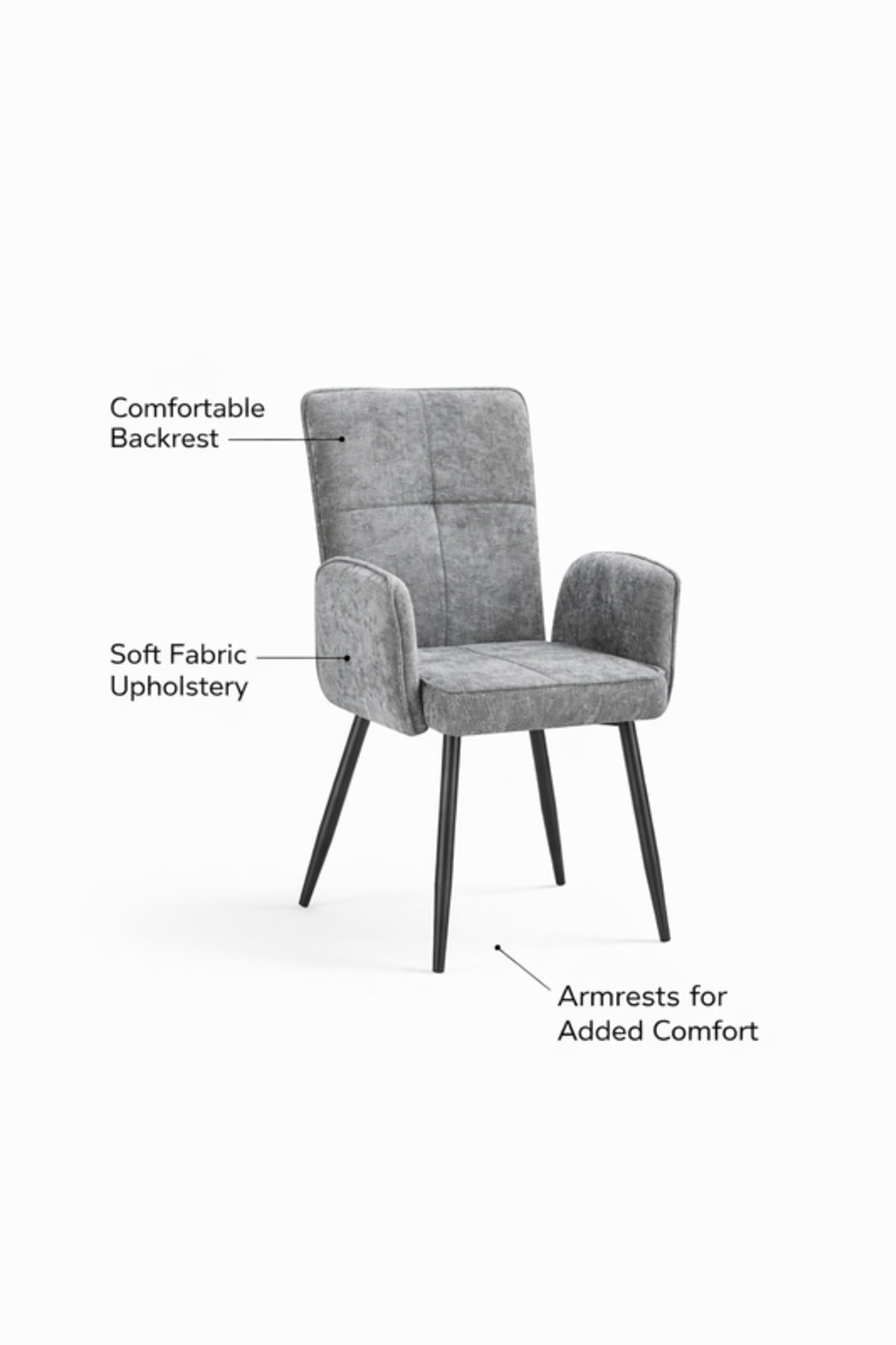 Light Grey Upholstered Dining Chair with Armrests and Metal Legs 96x49x46cm light grey