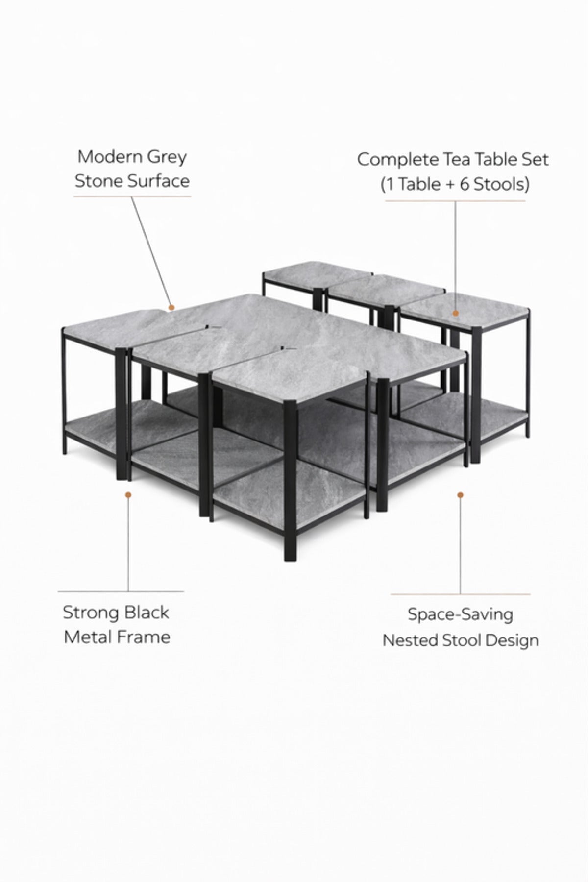 Modern Grey Coffee Table Set with Side Tables and Storage Shelves modern grey coffee