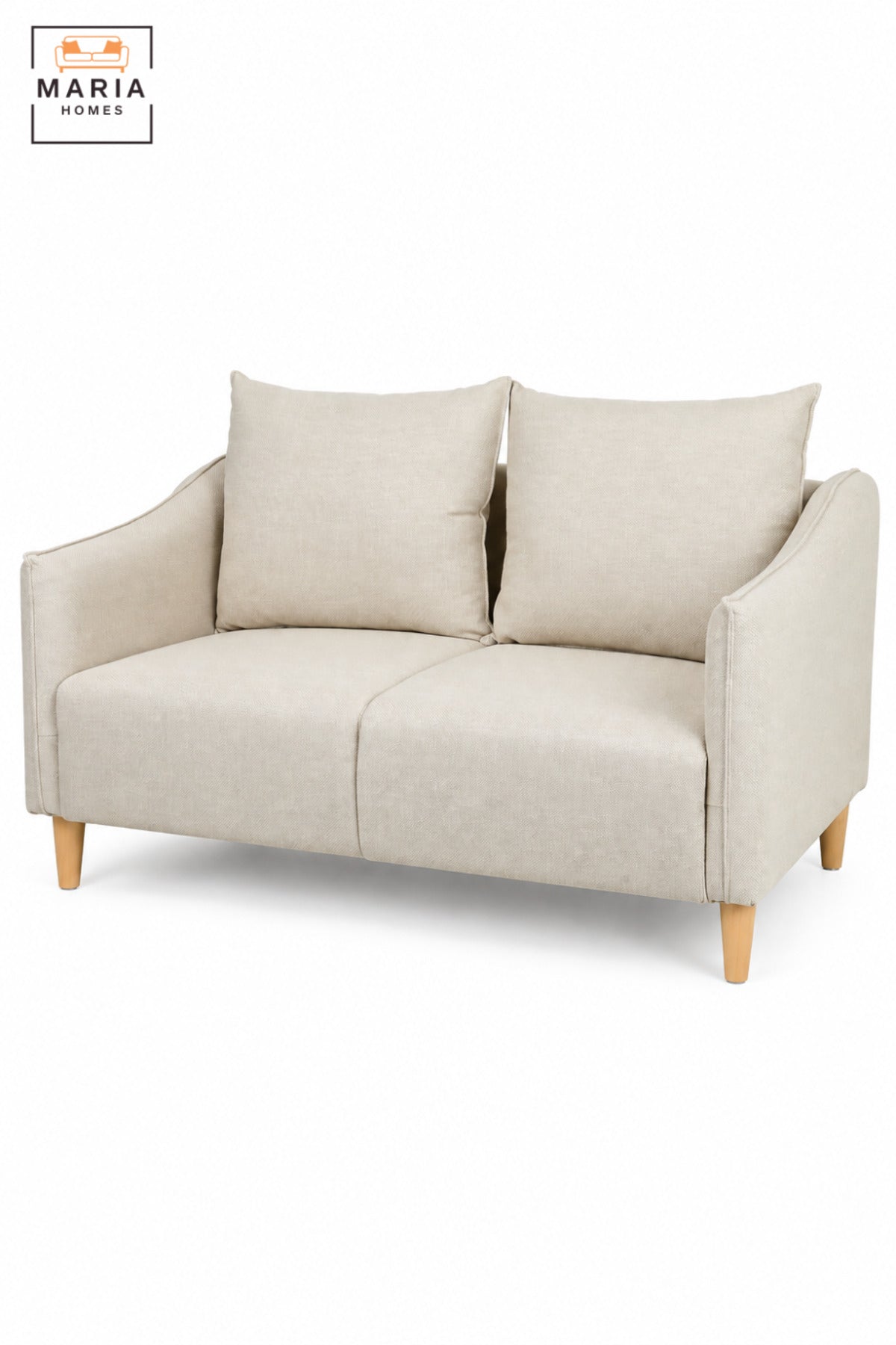Modern 2 Seater Fabric Sofa with Soft Back Cushions, Comfortable Loveseat with Armrests and Wooden Legs for Living Room, Bedroom & Lounge