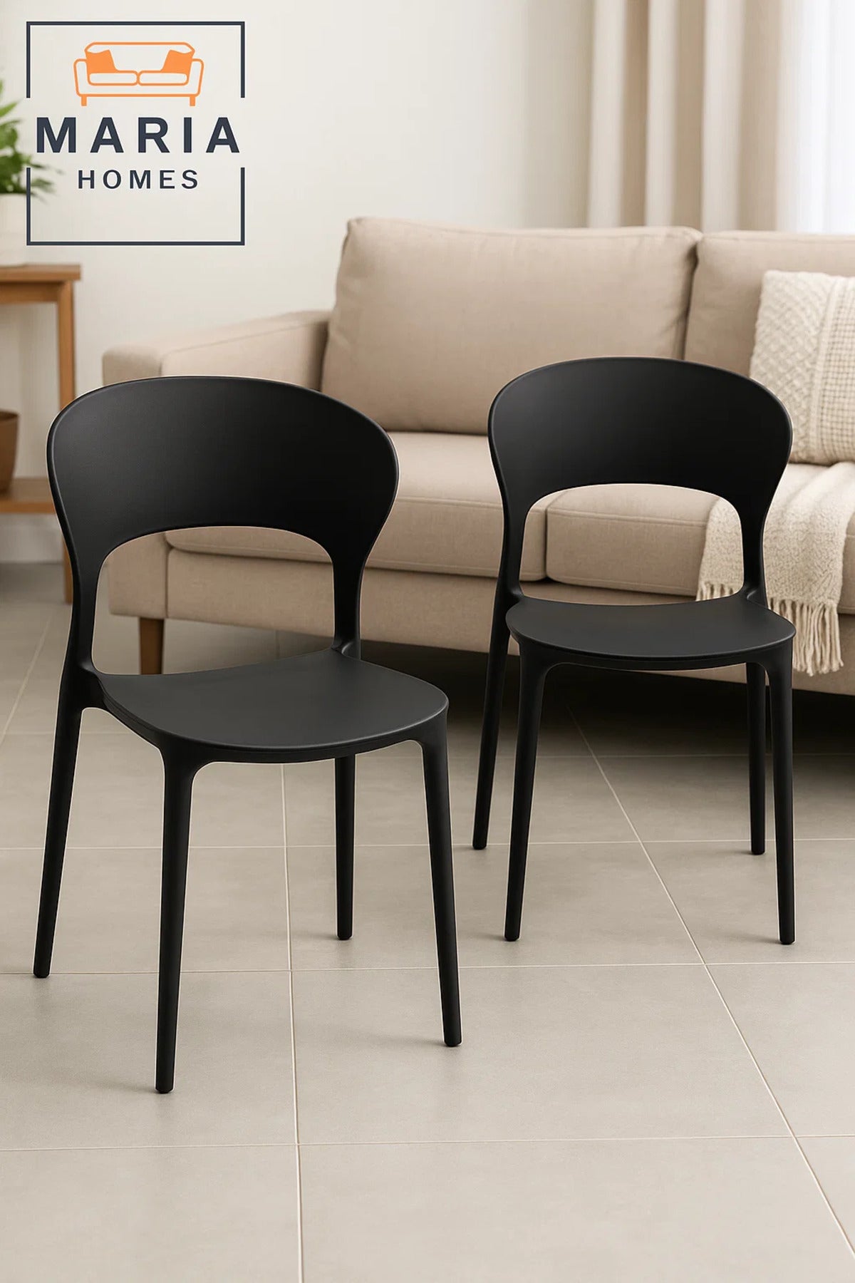 Black Modern Plastic Dining Chair Ð Ergonomic Curved Back Chair for Home, Office or CafŽ Seating