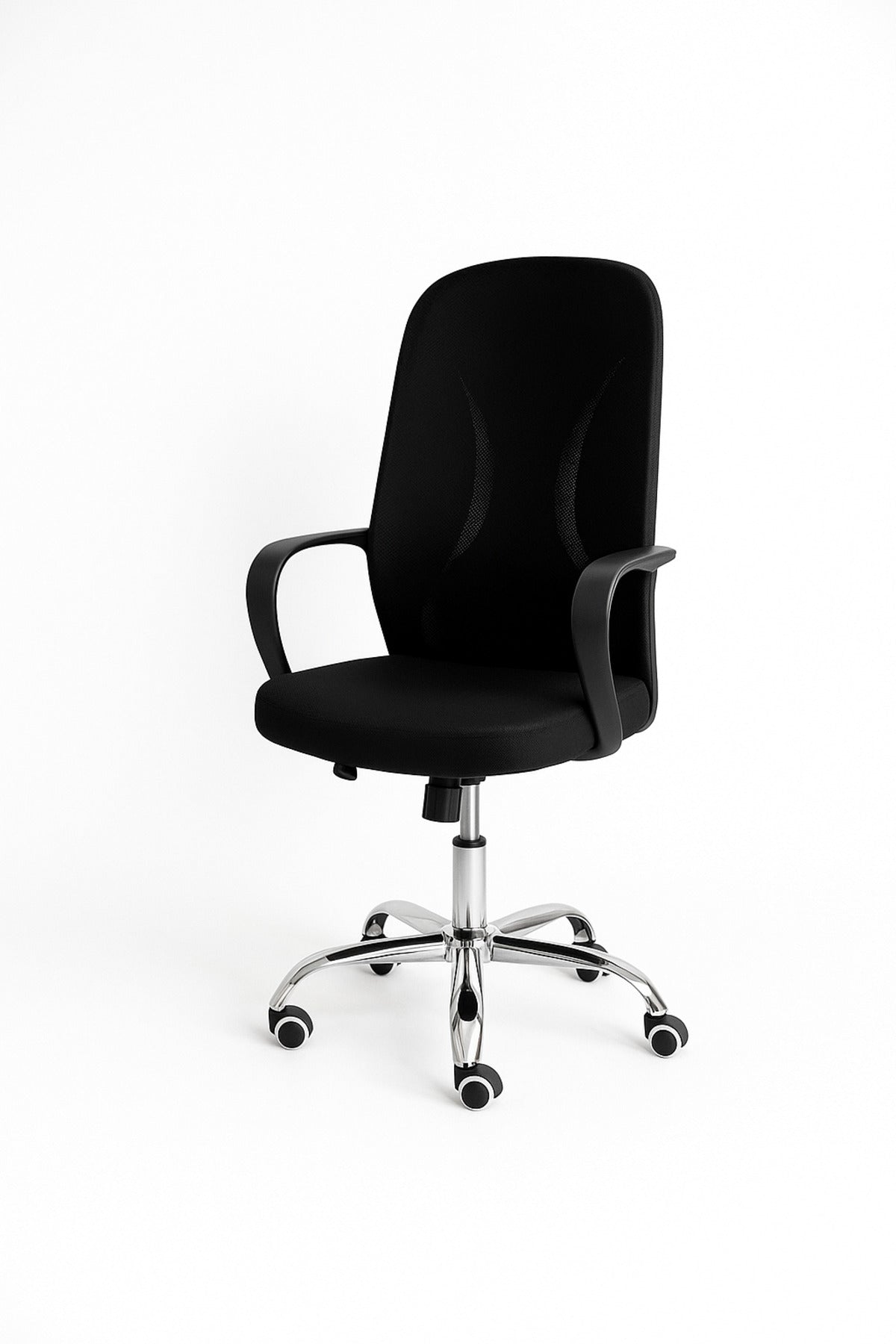 Black Office Chair Ð Adjustable Mesh Swivel Chair with Armrests and Chrome Base
