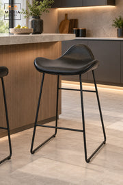 Black Bar Chair | Modern High Bar Chair with Curved Padded Seat, Low Back Support & Slim Frame for Kitchen Counter, Café and Home Bar 60x47x45cm