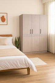 3-Door Wardrobe with Shelves Ð 120_54_200 cm Modern Light Gray Wooden Storage Cabinet