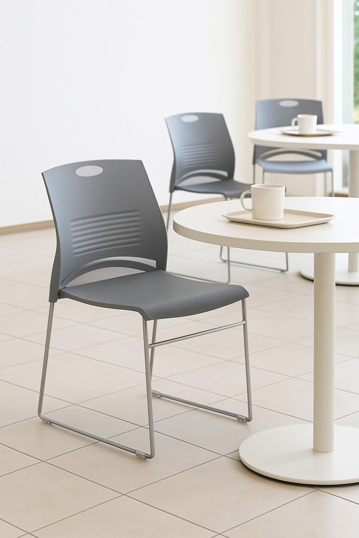 Gray Plastic Chair Ð Modern Stackable Chair with Chrome Metal Legs for Office, Conference & Home Use