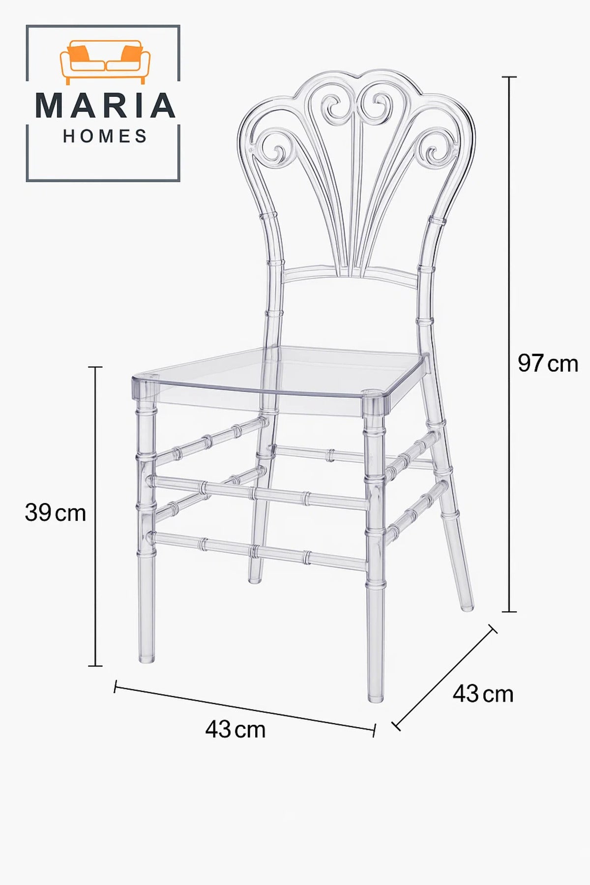 Clear Acrylic Swirl Back Chair Ð Elegant Transparent Plastic Chair for Weddings, Events, or Dining