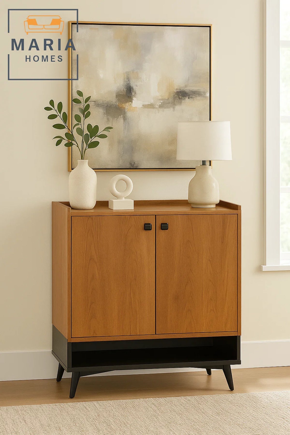 Rustic Brown Shoe Rack Cabinet with Bottom Shelf Ð Modern Wooden Storage Organizer for Entryway