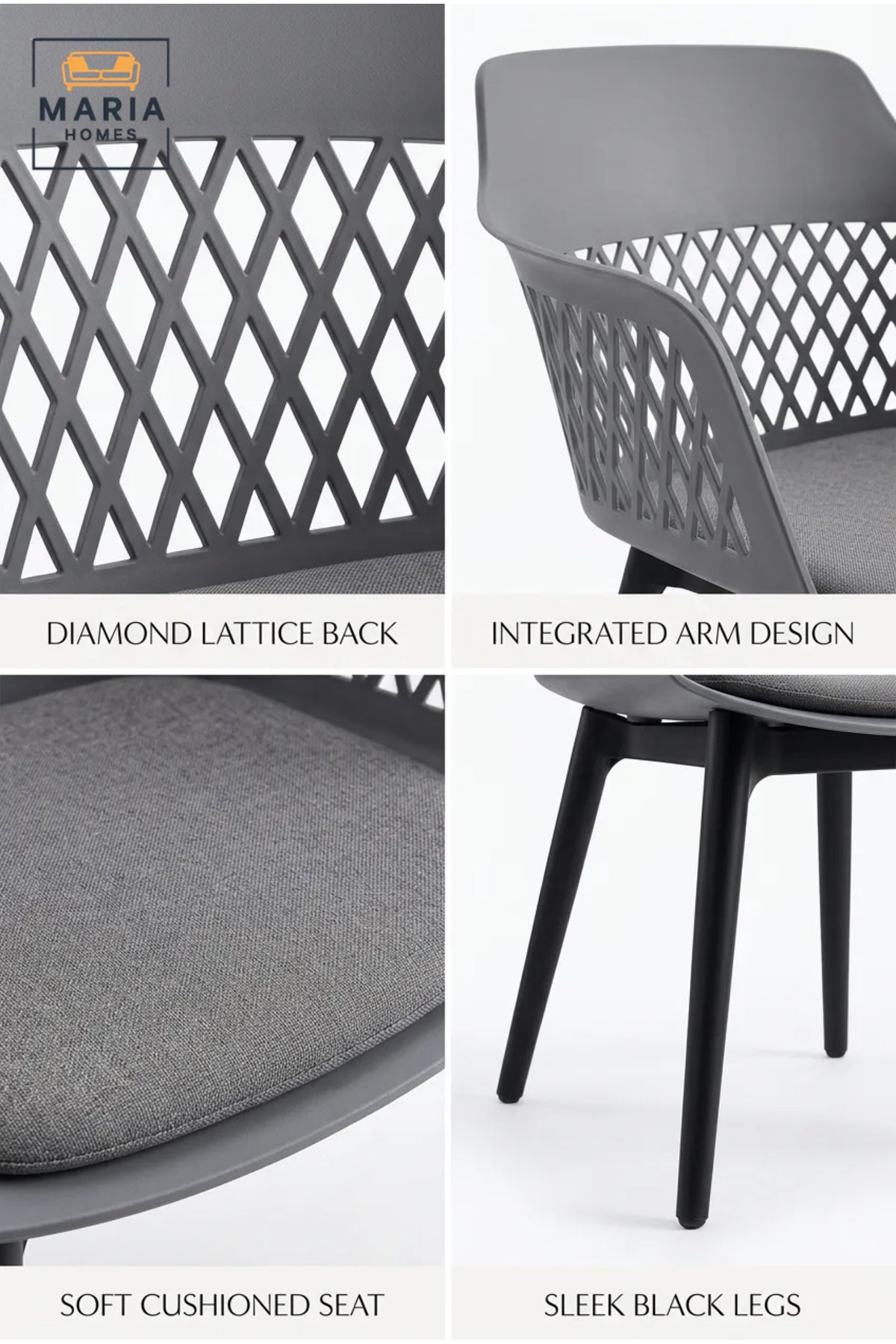 Modern Grey Plastic Dining Chair with Cushion Seat and Armrests √ê Contemporary Indoor Outdoor Chair for Dining Room, Caf≈Ω & Patio