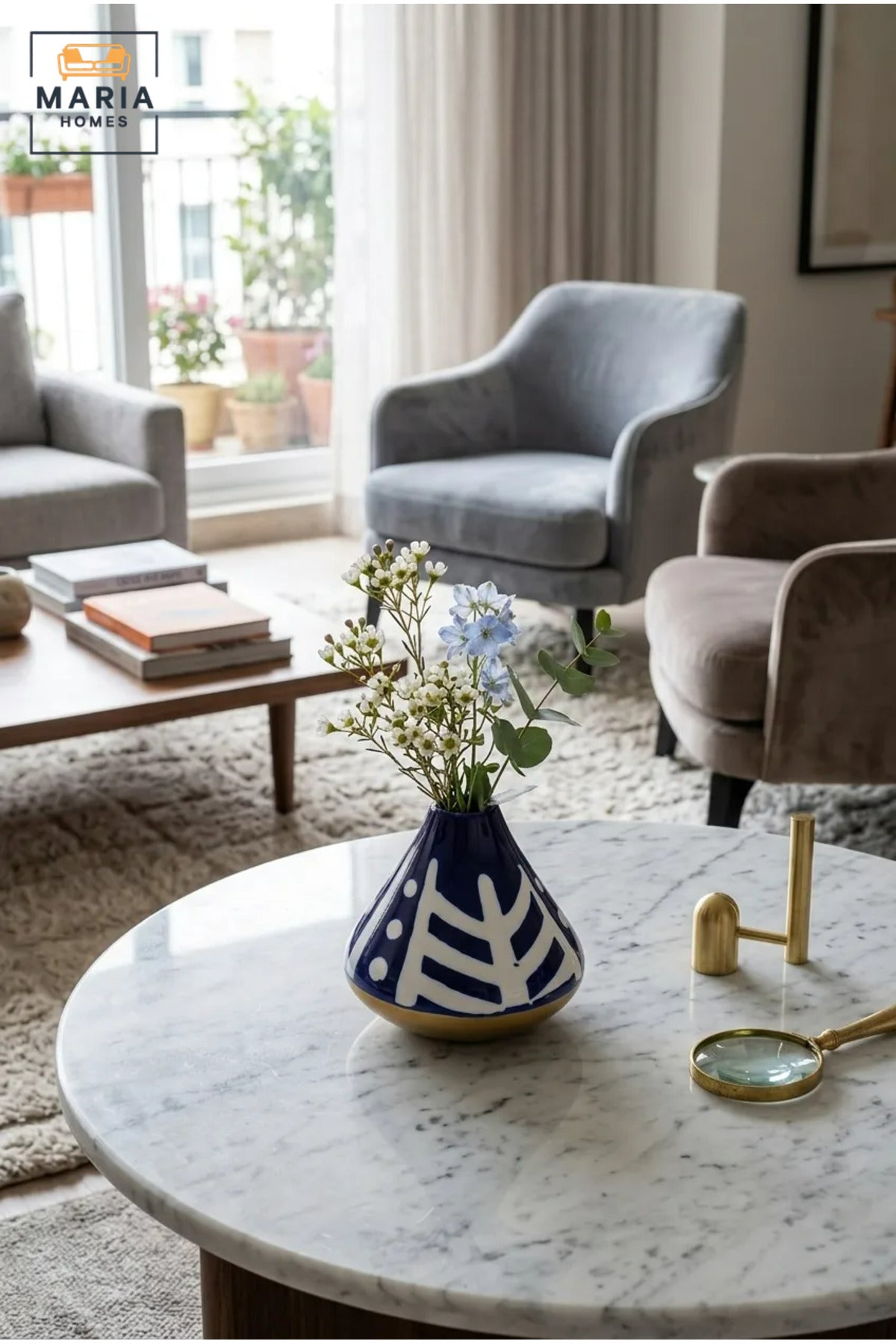 Modern Decorative Flower Vase with Abstract Pattern, Conical Shape and Narrow Opening for Living Room, Bedroom, Office, Shelf and Console Table Décor