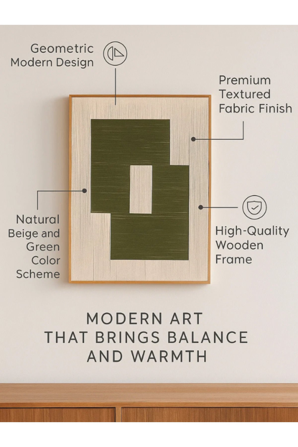 Modern Abstract Wall Art Ð 120_80 cm Beige and Green Geometric Framed Canvas DŽcor