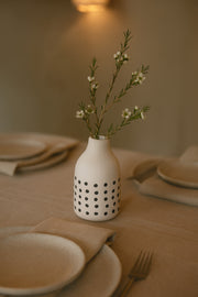Natural White Ceramic Vase with Black Dots Ð Mini Cylinder Decorative Vase