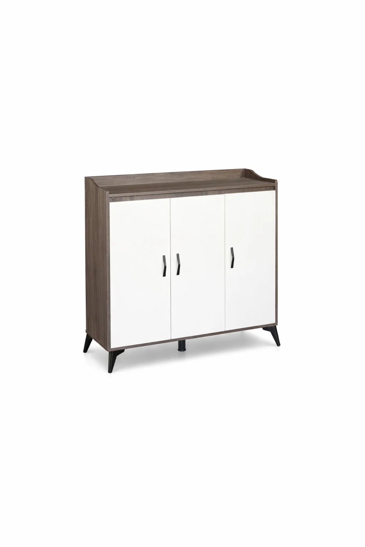 Modern Brown and White Shoe Cabinet Three Door Storage Organizer for Entryway Hallway 100x35x95cm