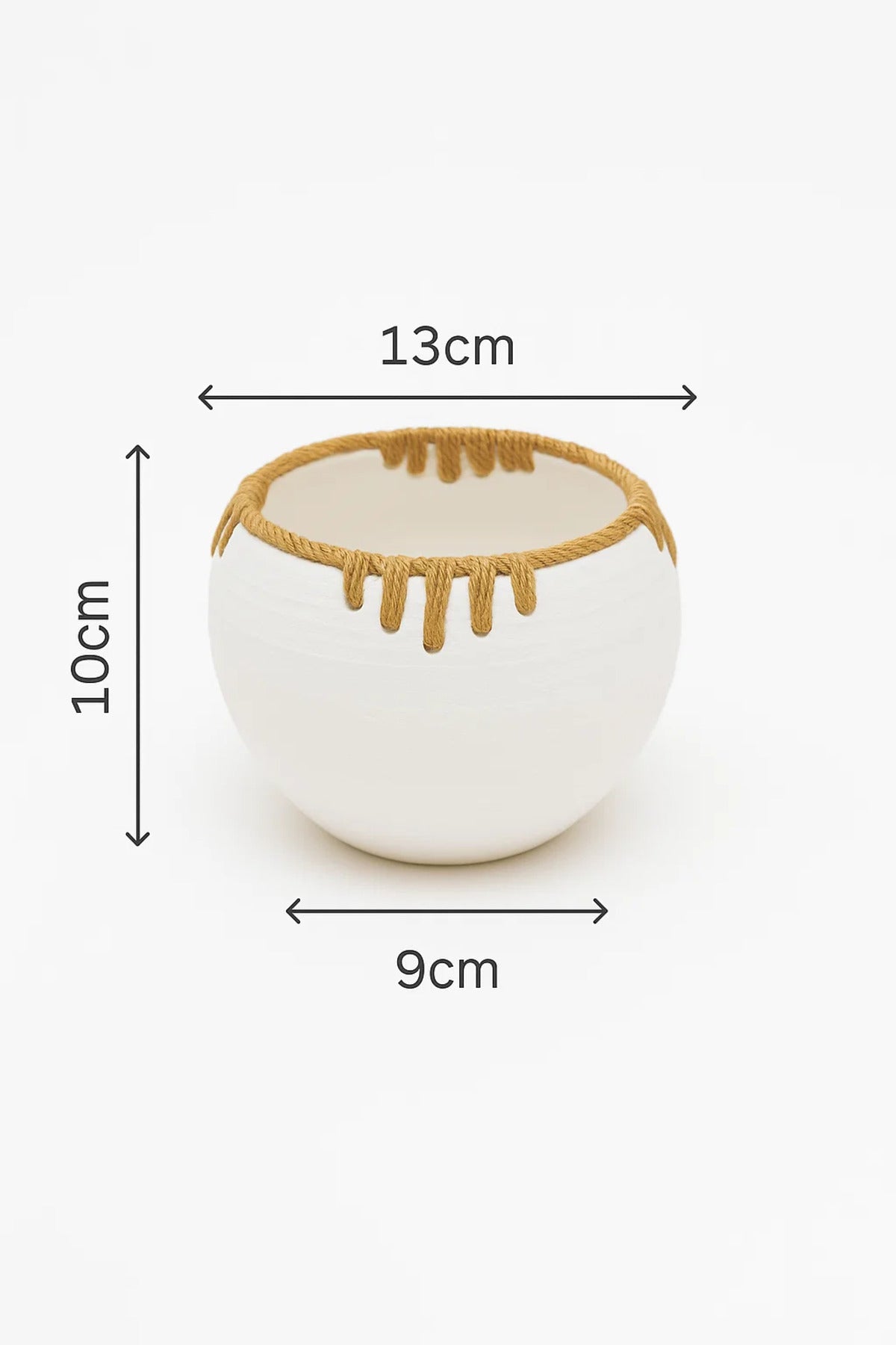 White Ceramic Rope Accent Bowl Planter – Modern Decorative Pot