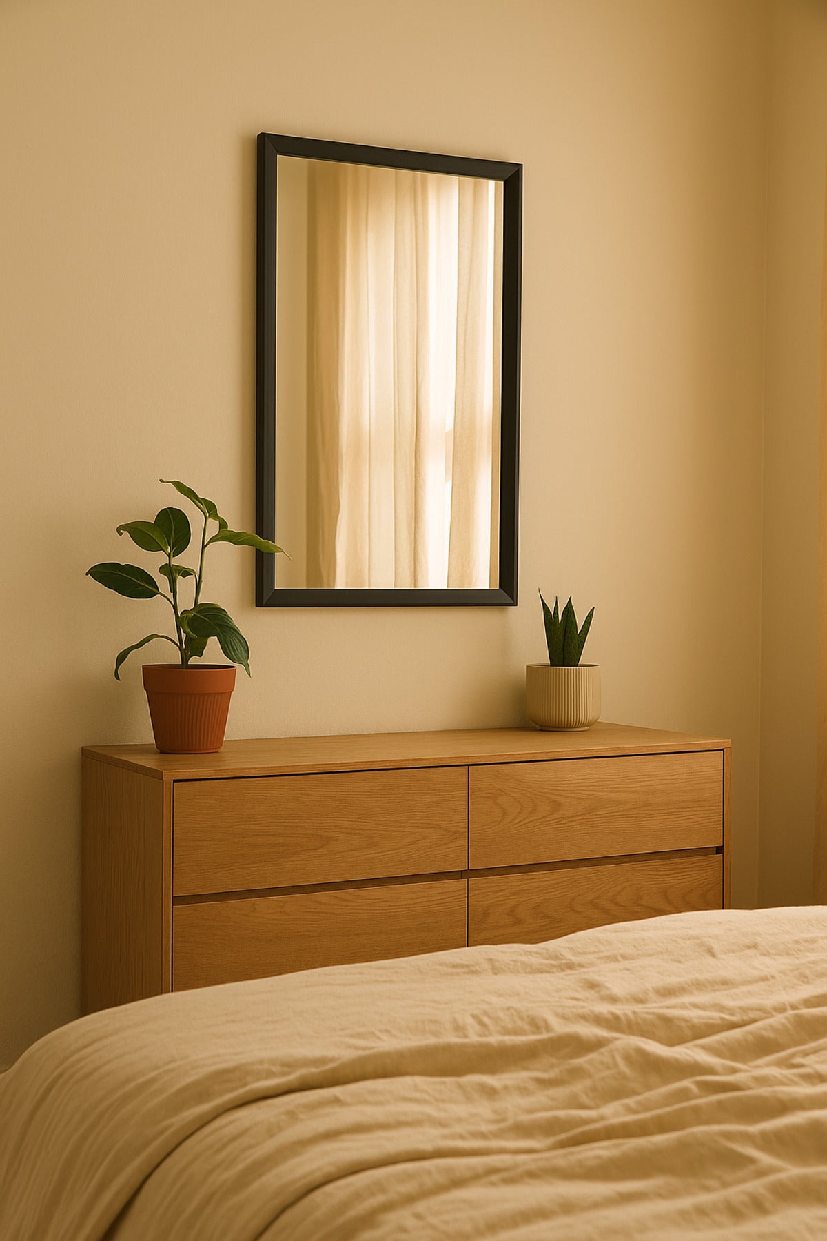 Rectangular Wall Mirror with Black Frame Ð 70_50 cm Modern Decorative Mirror for Home & Office