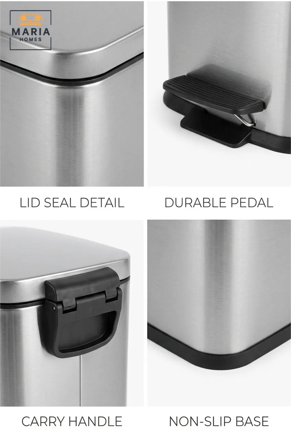Compact Stainless Steel Rectangular Pedal Trash Bin with Lid, Small Hands-Free Waste Container for Bathroom, Bedroom, Office, Vanity and Hotel