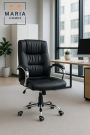 Black Executive Office Chair with Padded Armrests and Adjustable Height for Home and Work Use