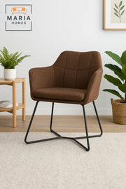 Brown Fabric Lounge Chair Ð Upholstered Armchair with Sled Black Metal Legs for Home or Office Use