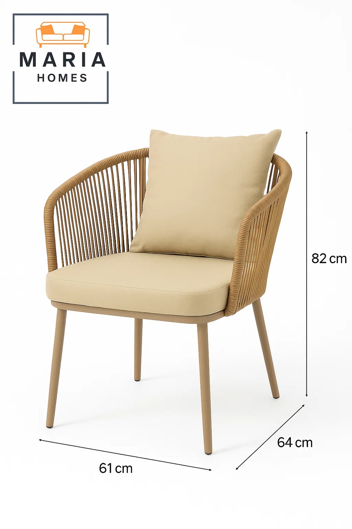 Beige Outdoor Rope Accent Chair with Cushions Ð Comfortable Garden or Balcony Seating