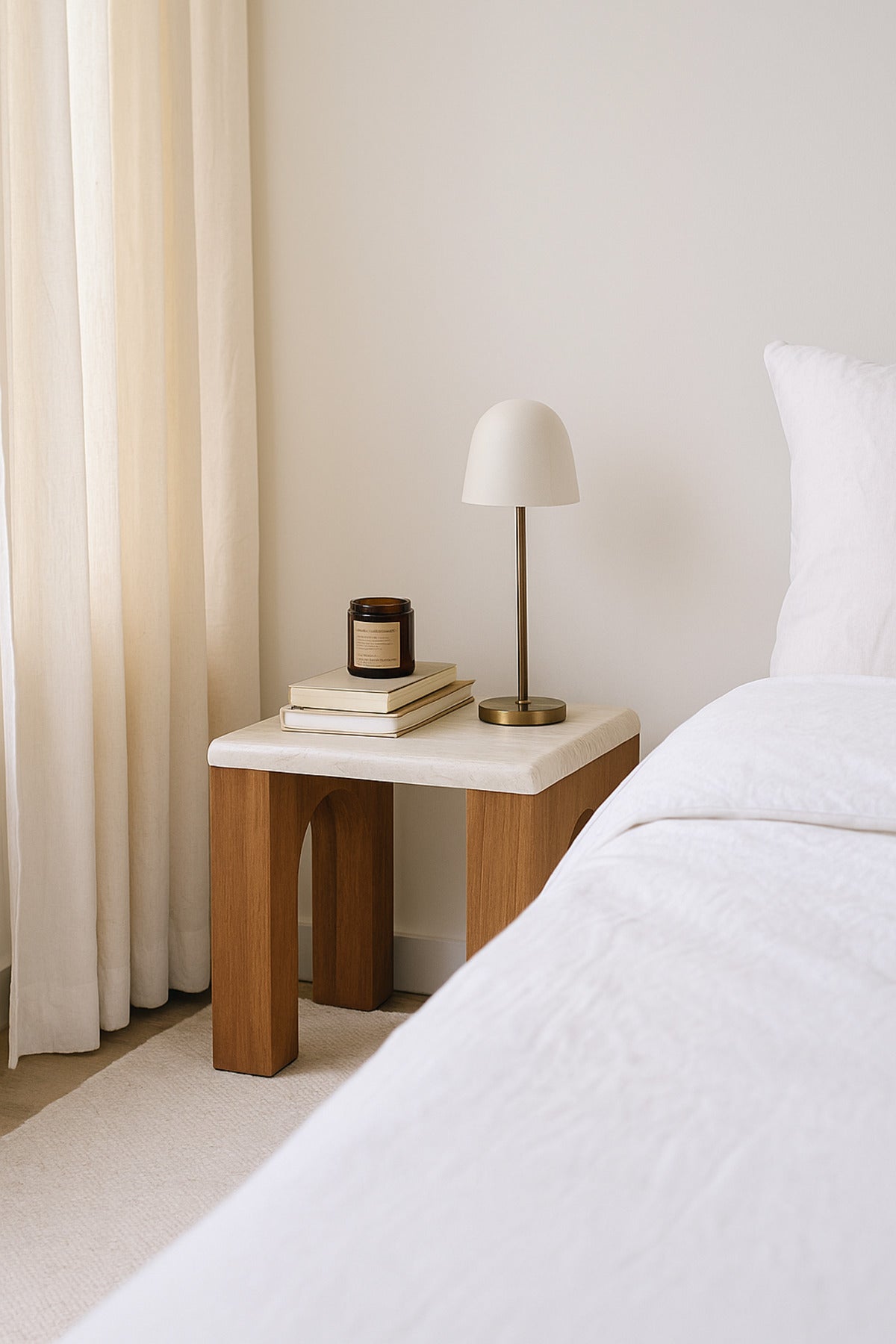 Modern Wooden Side Table with Brown Arched Legs End Table for Living Room Bedroom 50_50_55 cm