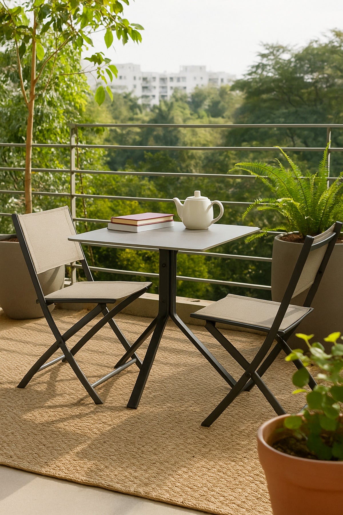 Square CafŽ Table Ð 70_70 cm Gray Top with Black Metal Legs for Indoor & Outdoor Use